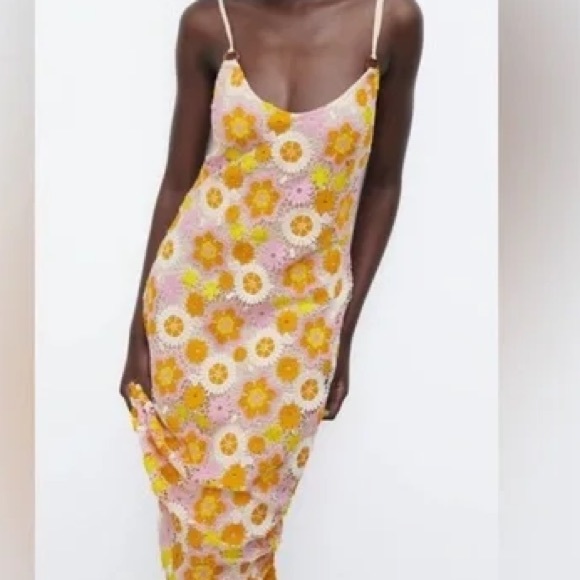 π΄πΊπ΄  ZARA crochet floral  dress size S π΄πΊπ΄ - Picture 1 of 9